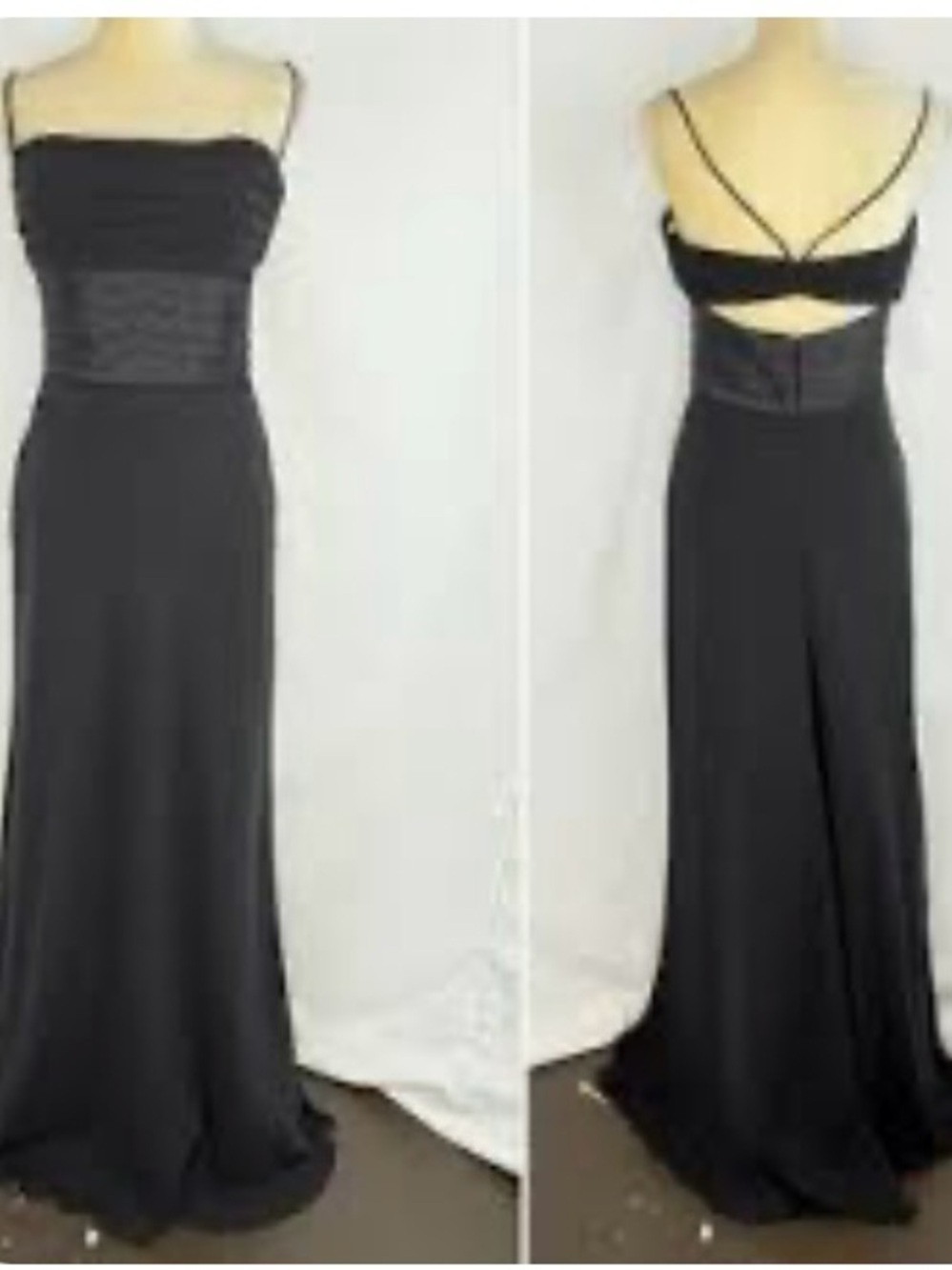 Black Spaghetti-Strap Maxi Dress with Ruched Bodice open back size: 14 black